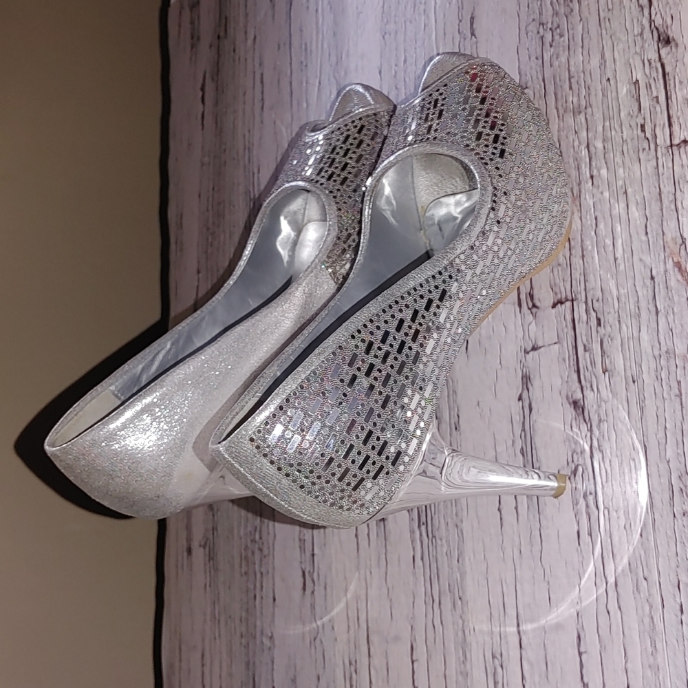Nobleez silver pattern wedding high heel needle shoes size 8 - Picture 5 of 16